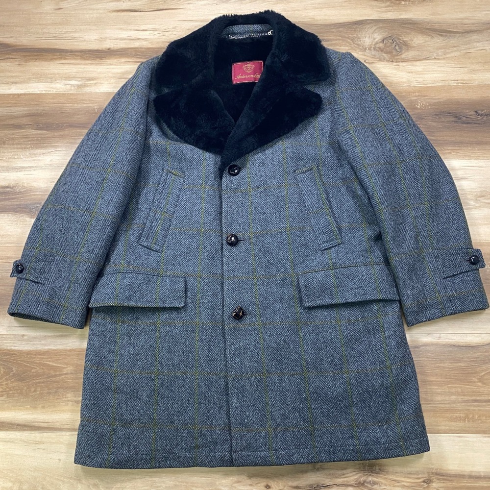 Vintage Anderson Little Tweed Car‎ Coat Men 38 Wool Herringbone USA Sherpa Lined